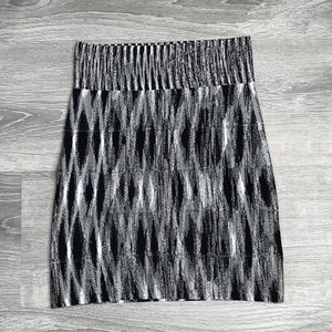 bcbg // black + white printed bandage skirt